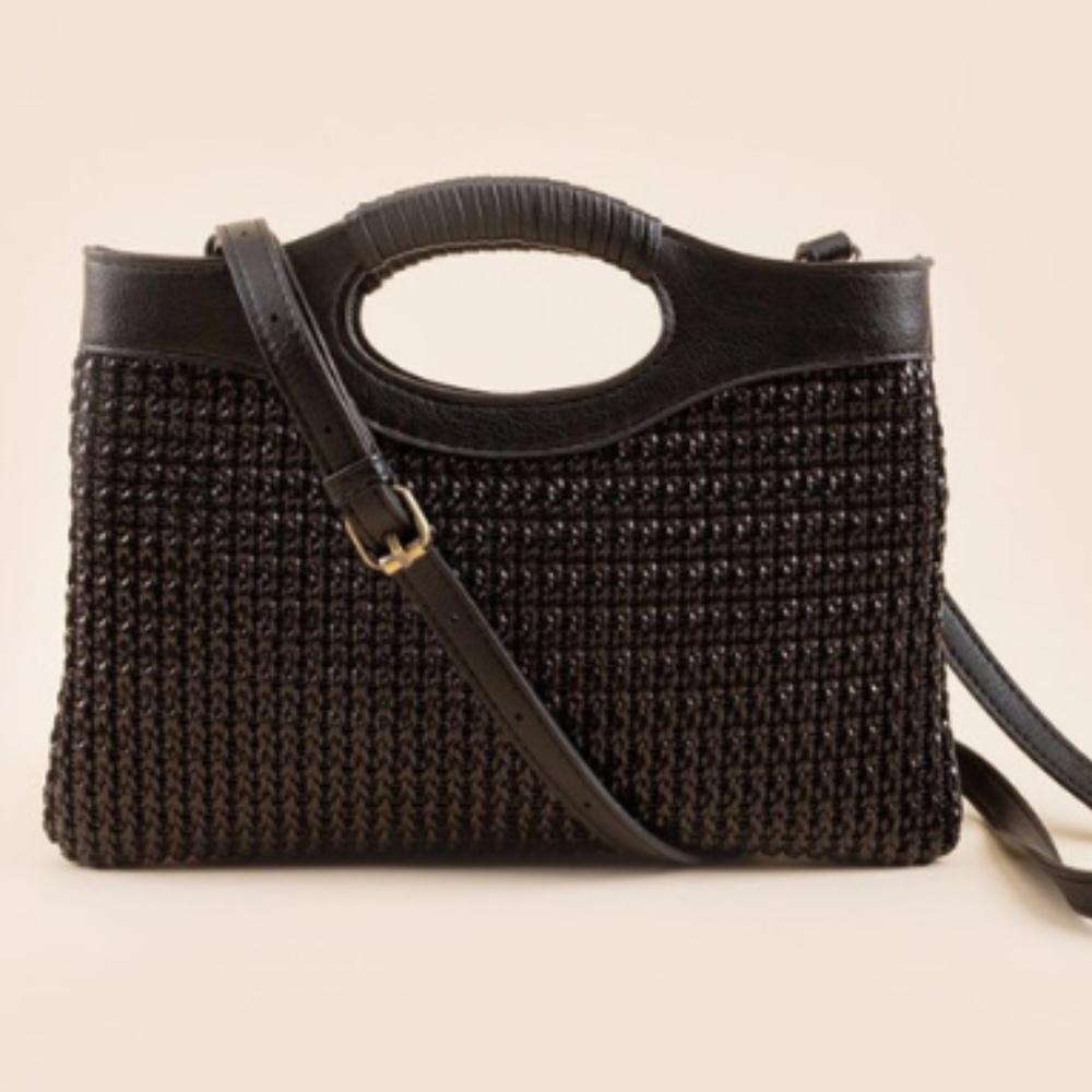 NWT Francesca's Mariam Soft Straw Cut Out Handle Tote/Clutch